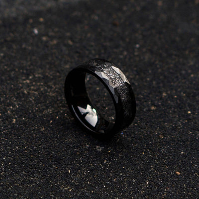 Ceramic Hammered Ring with Meteorite Dust Inlay