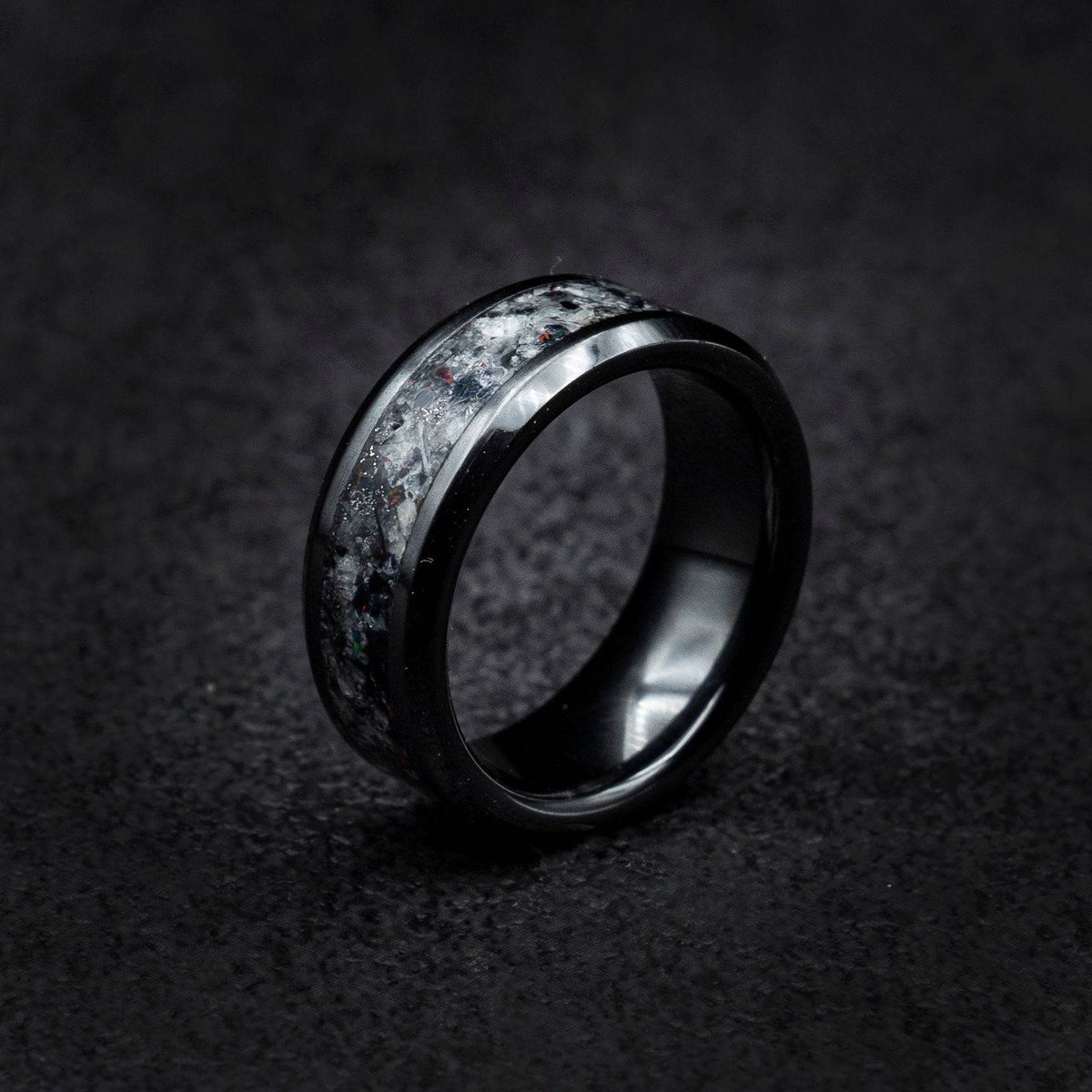 Ceramic Moonstone Ring with Black Opal Inlay