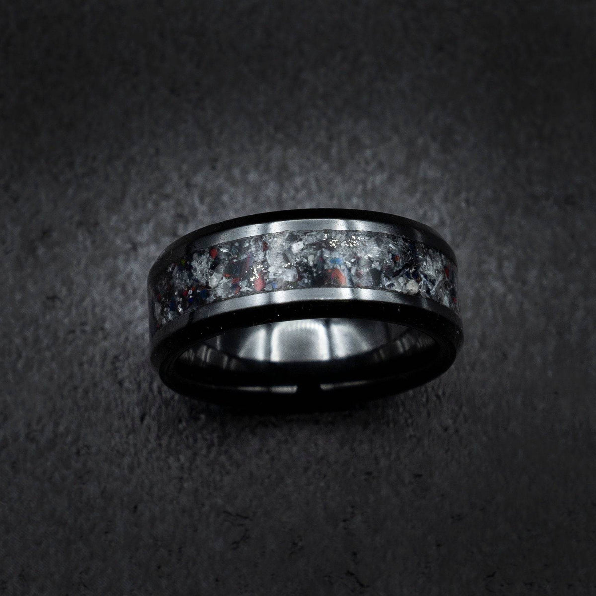 Ceramic Moonstone Ring with Black Opal Inlay