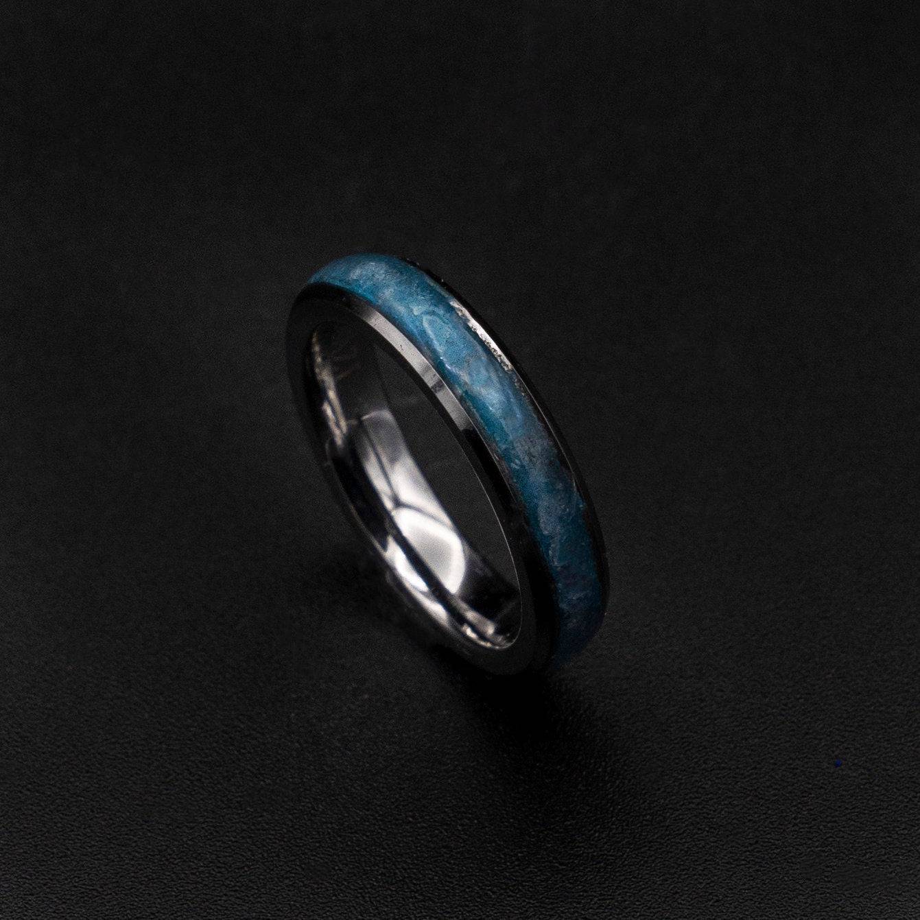 Delicate Thin Tungsten Ring with Aquamarine Inlay