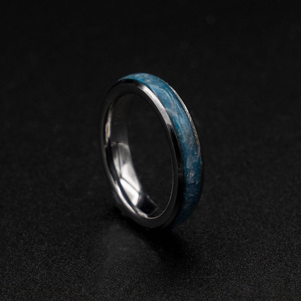 Delicate Thin Tungsten Ring with Aquamarine Inlay