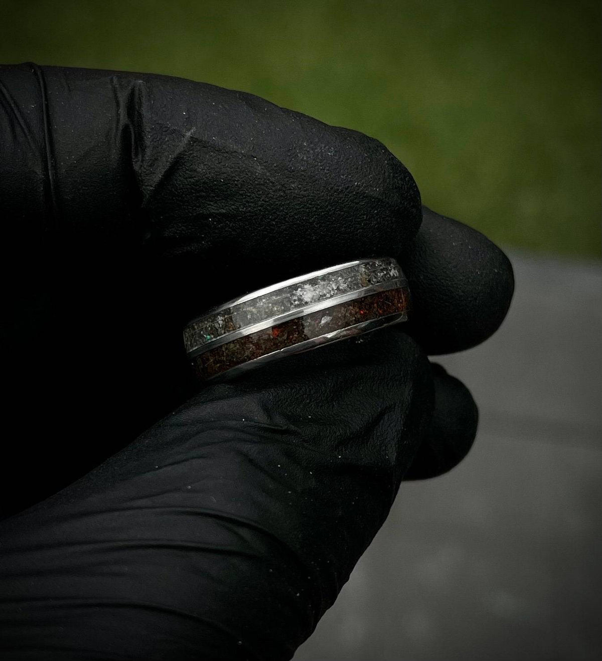 Double Inlay Ring with Genuine Moon & Mars Fragments