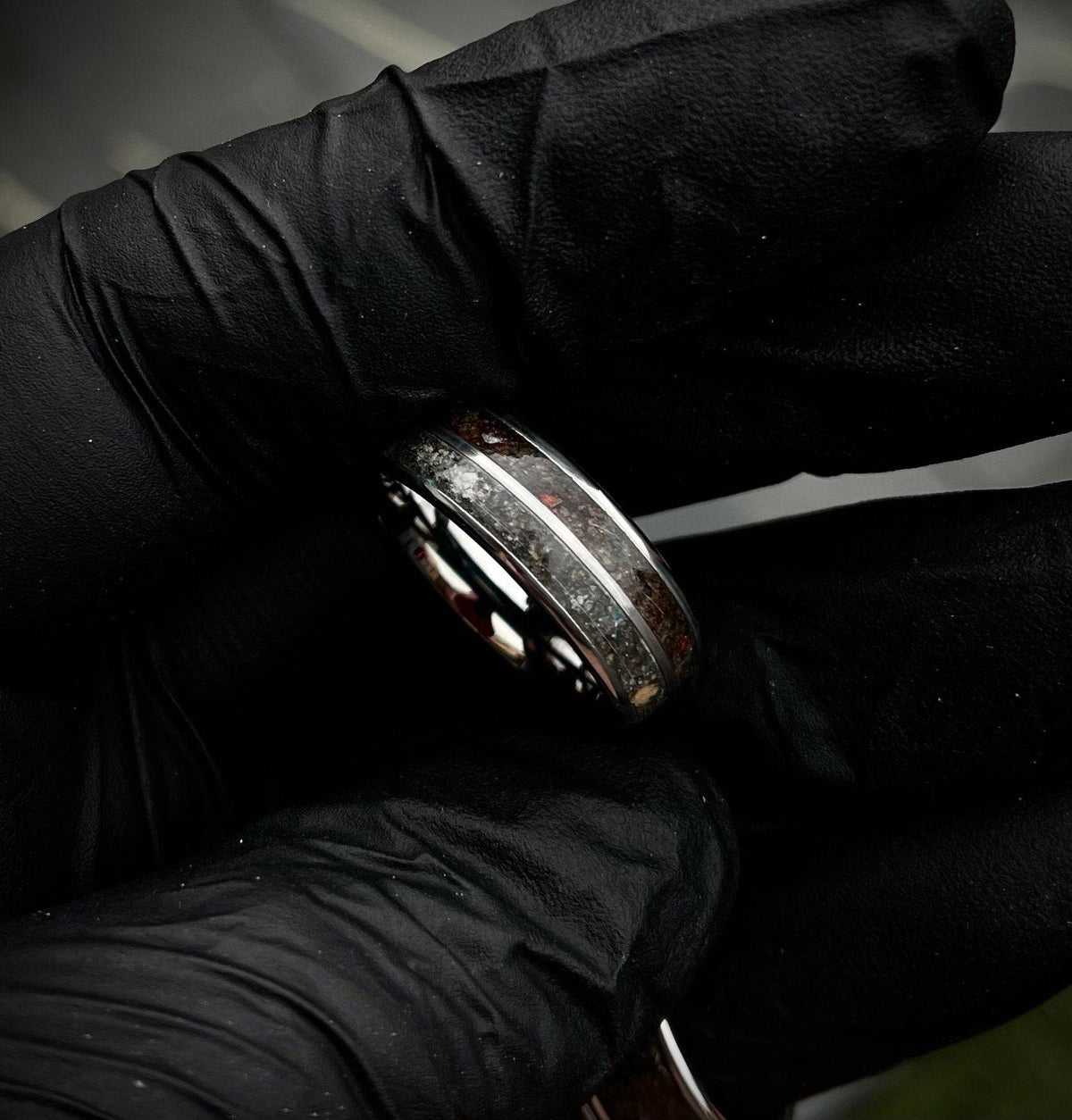 Double Inlay Ring with Genuine Moon & Mars Fragments