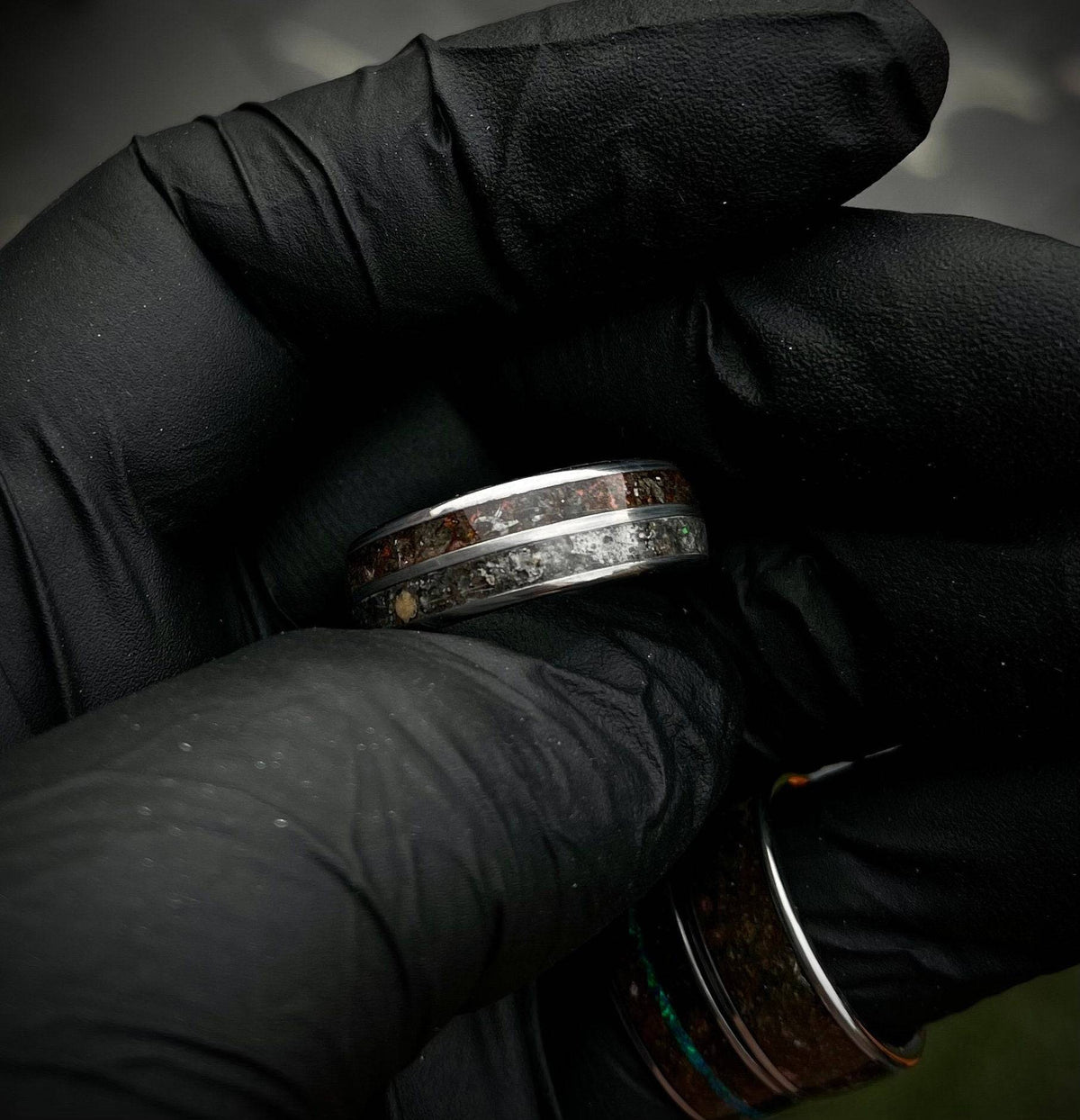 Double Inlay Ring with Genuine Moon & Mars Fragments