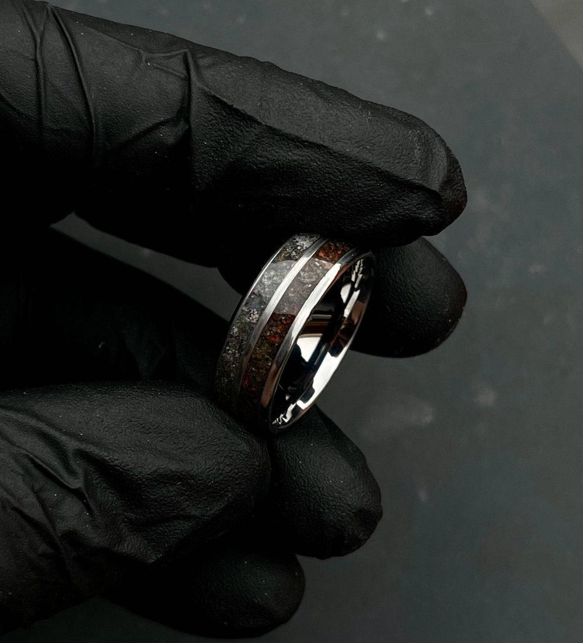 Double Inlay Ring with Genuine Moon & Mars Fragments