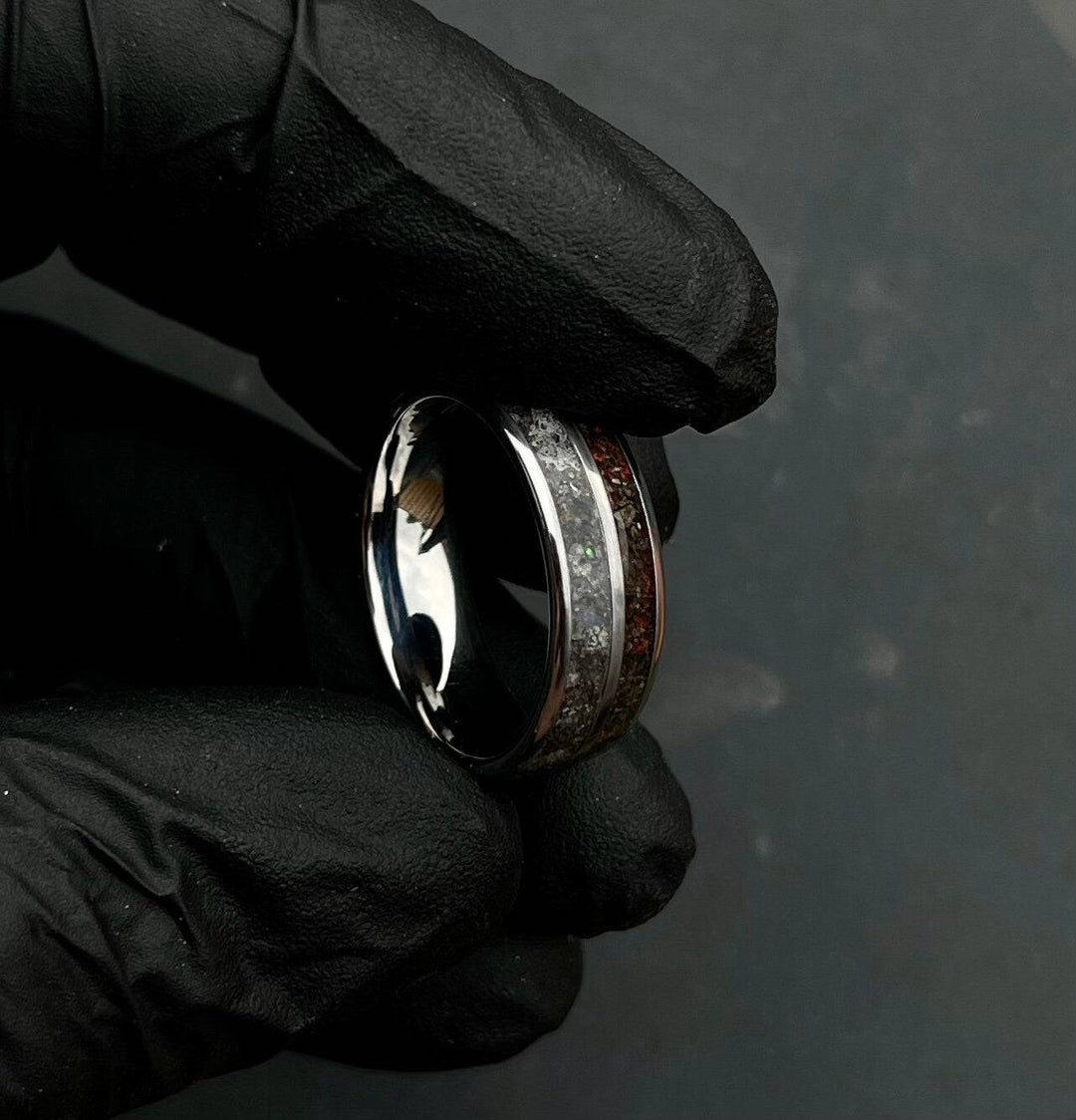 Double Inlay Tungsten Ring with Genuine Moon Mars Fragments