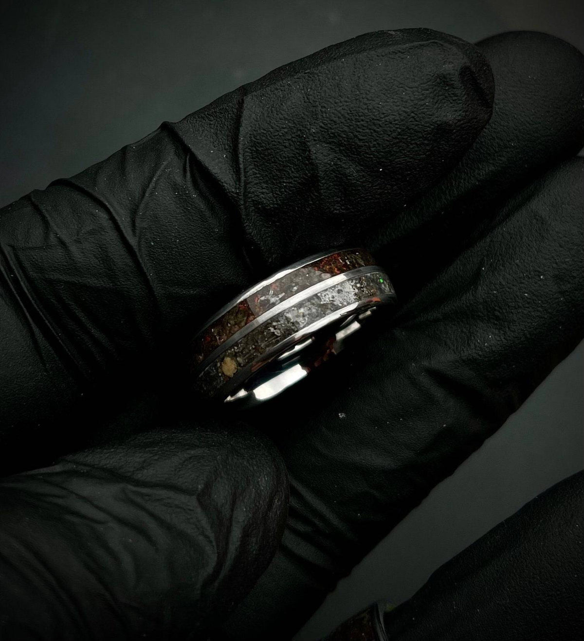 Double Inlay Ring with Genuine Moon & Mars Fragments