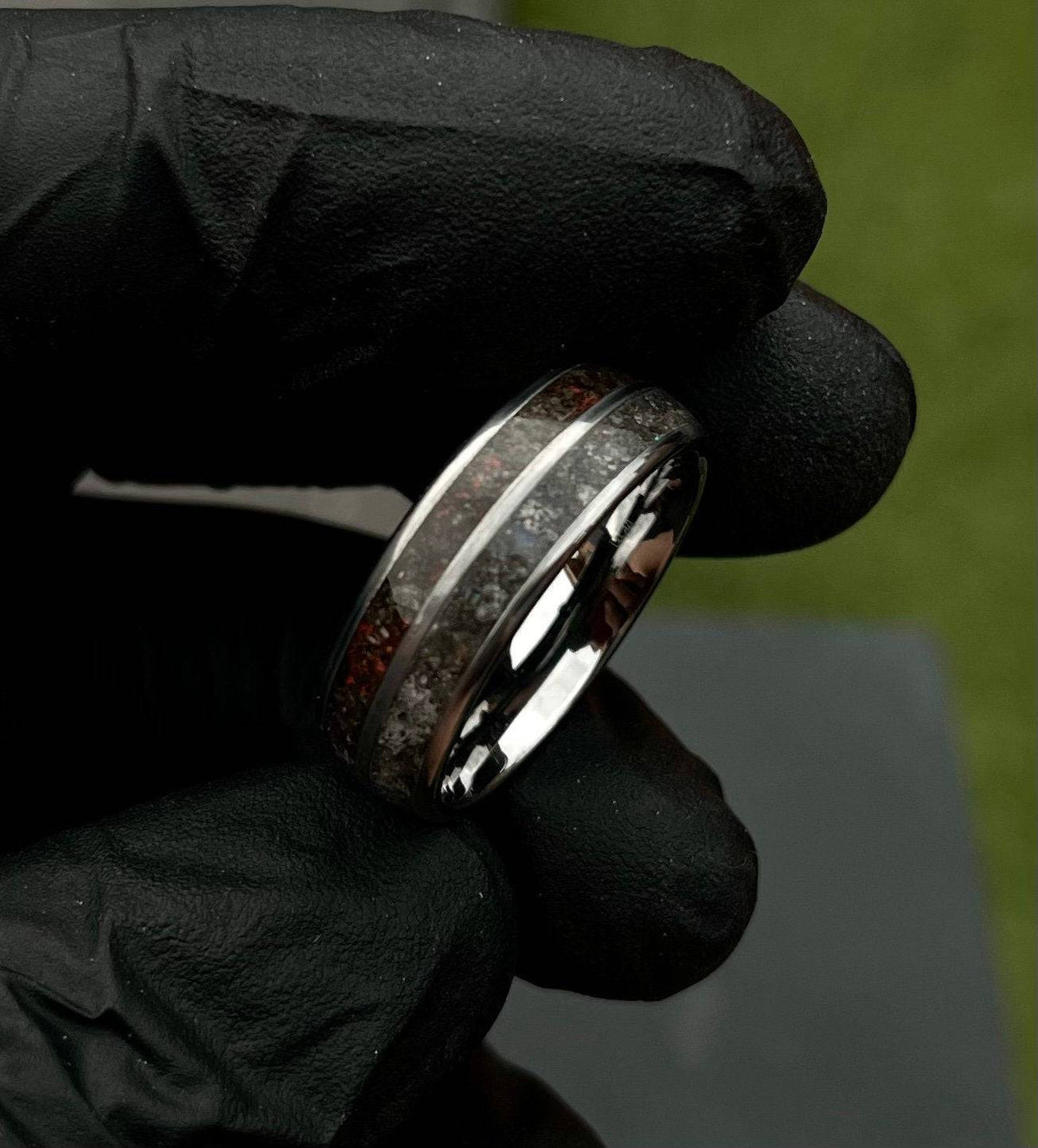 Double Inlay Ring with Genuine Moon & Mars Fragments