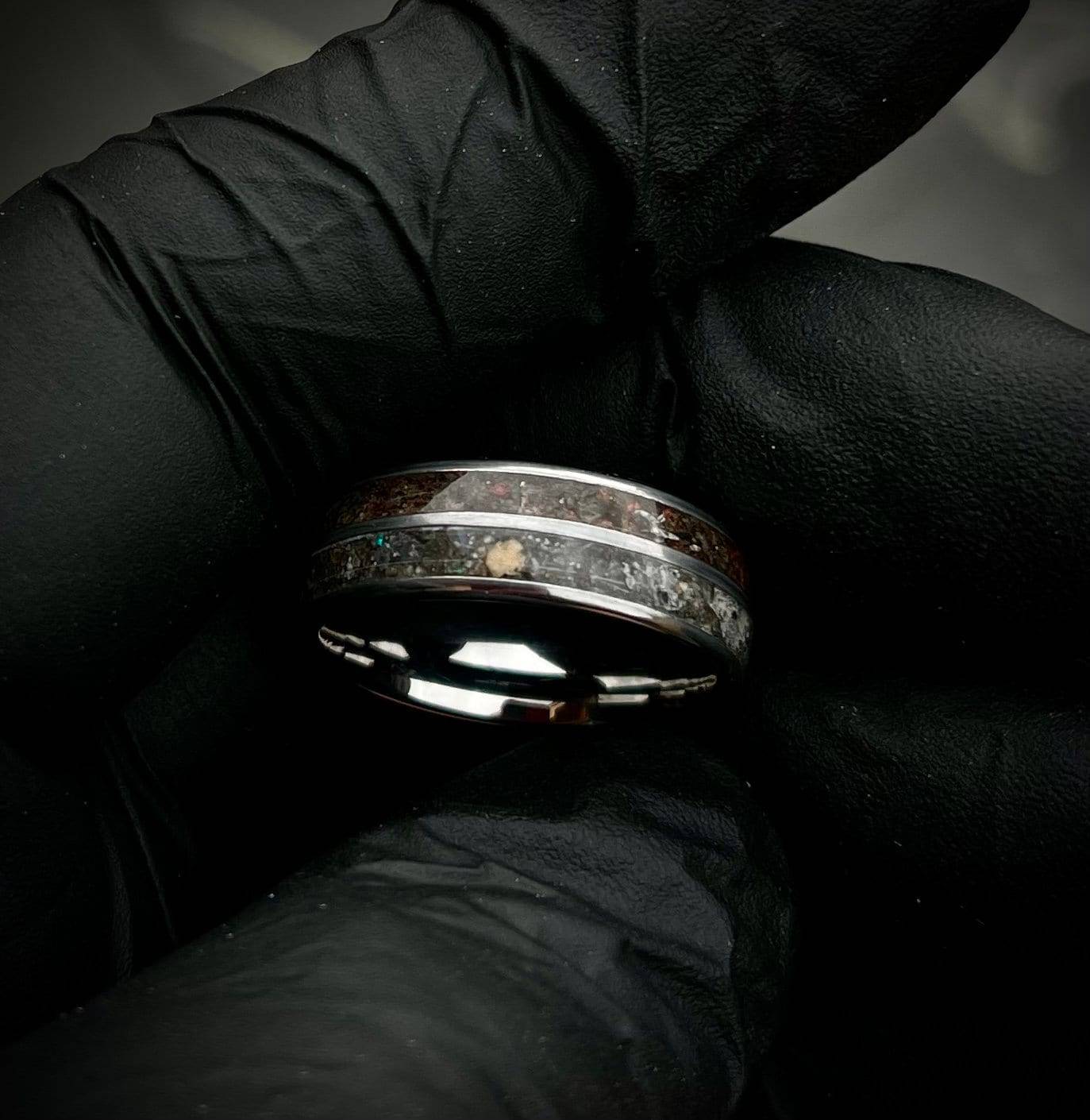 Double Inlay Ring with Genuine Moon & Mars Fragments