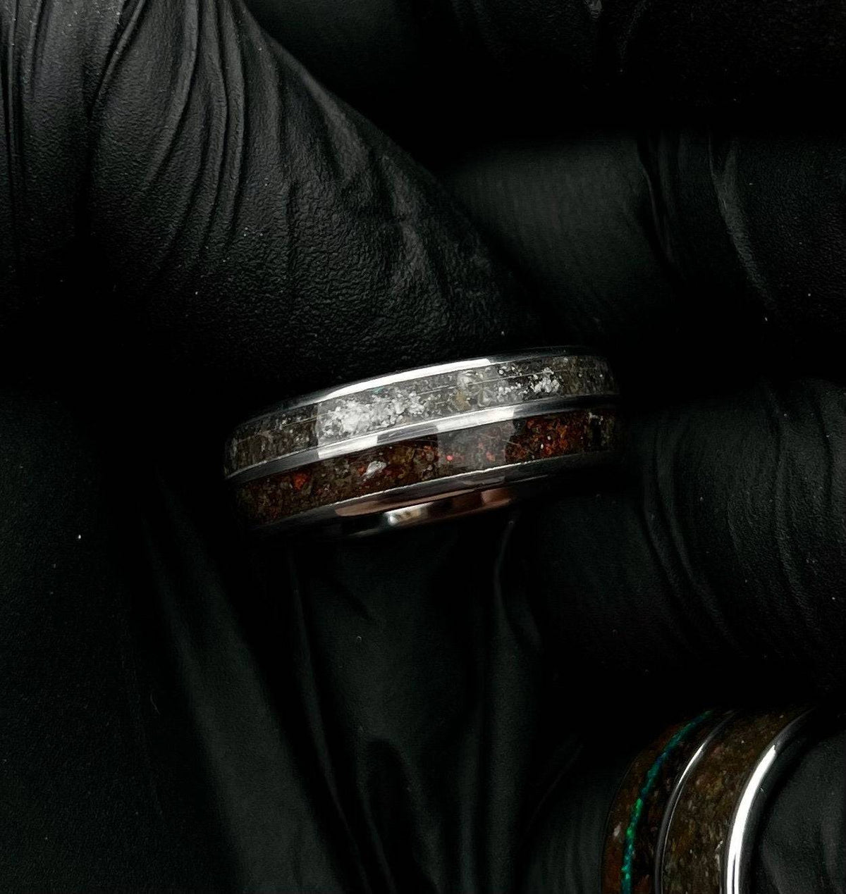 Double Inlay Ring with Genuine Moon & Mars Fragments