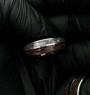 Double Inlay Ring with Genuine Moon & Mars Fragments