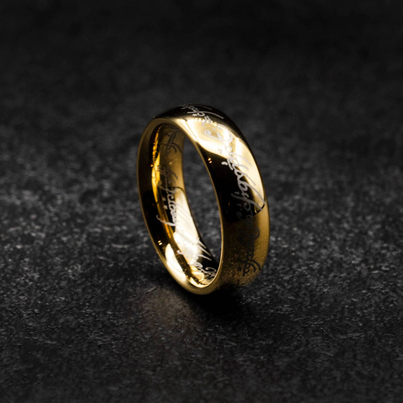 Engraved Golden Tungsten Lord Ring