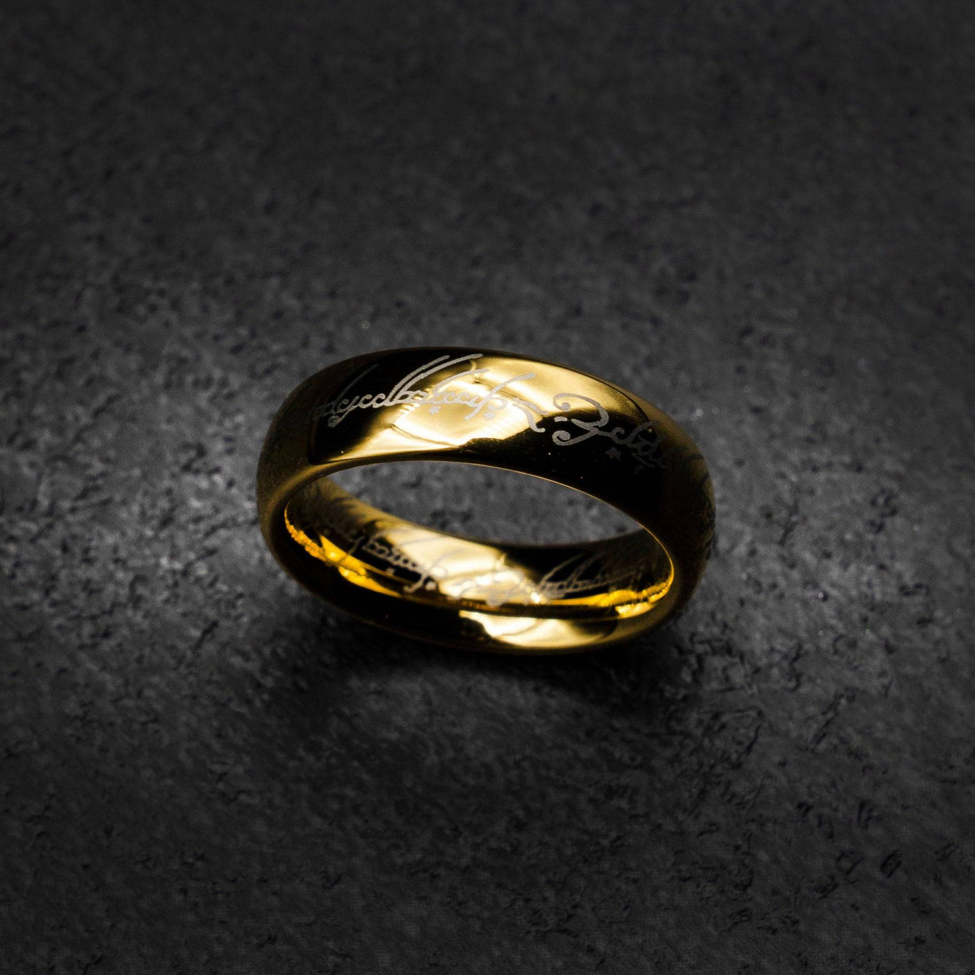 Engraved Golden Tungsten Lord Ring