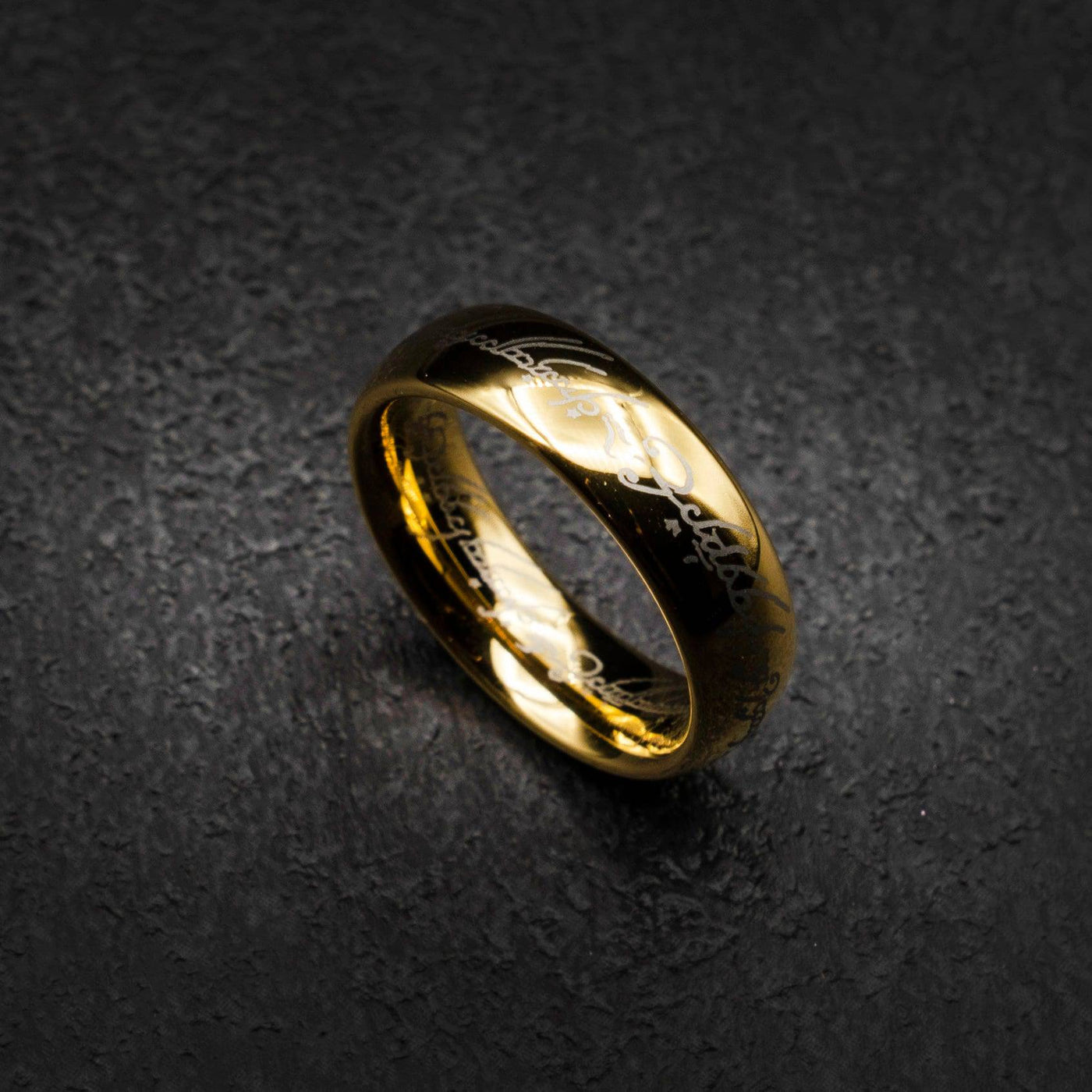 Engraved Golden Tungsten Lord Ring