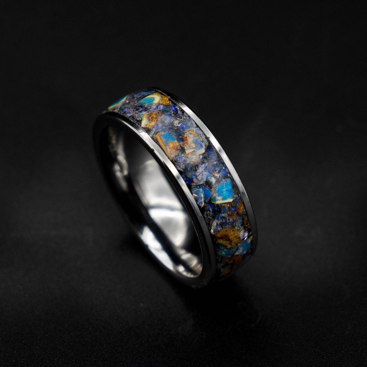 Flat Tungsten Ring with Genuine Australian Opal