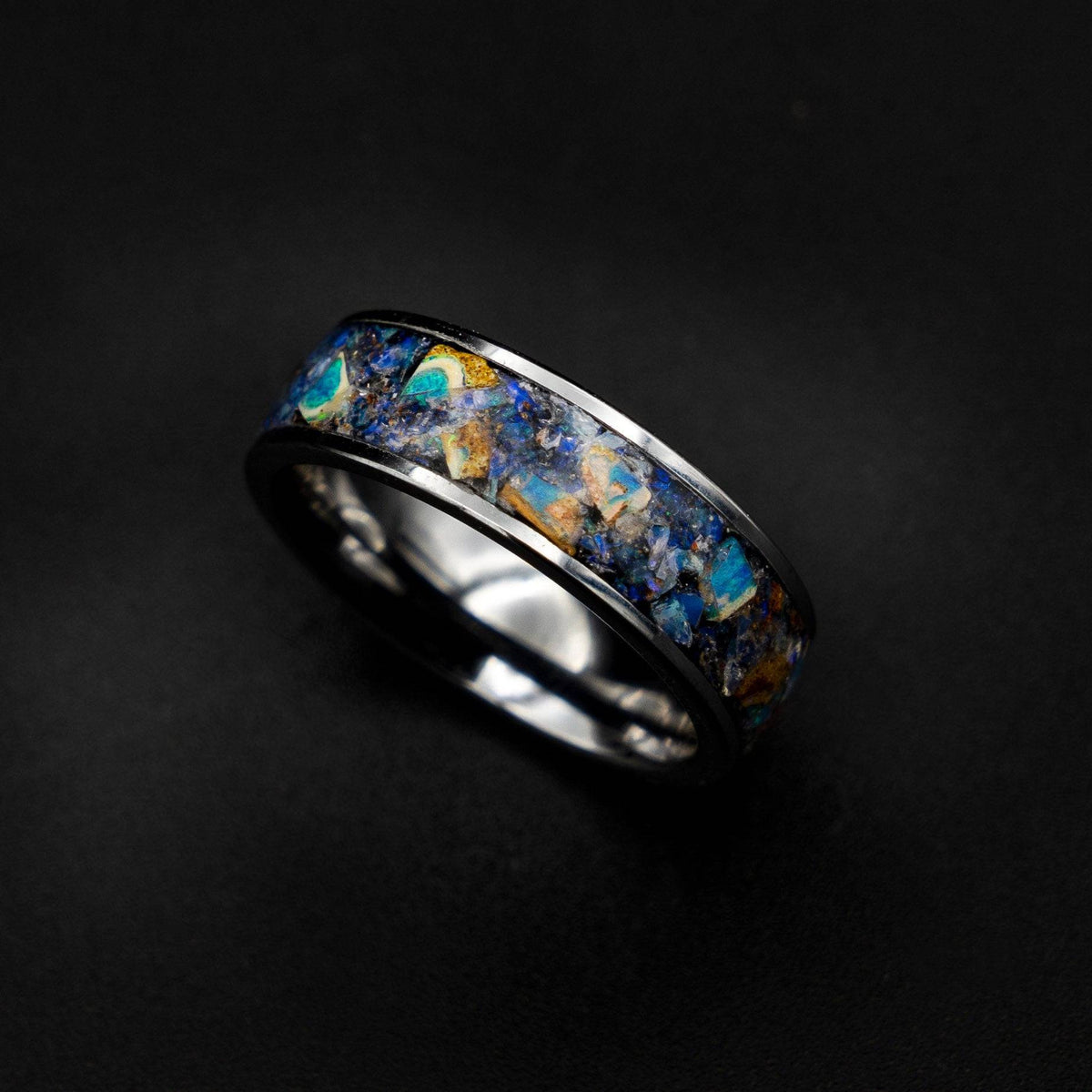 Flat Tungsten Ring with Genuine Australian Opal