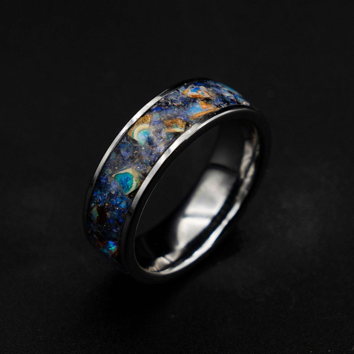Flat Tungsten Ring with Genuine Australian Opal