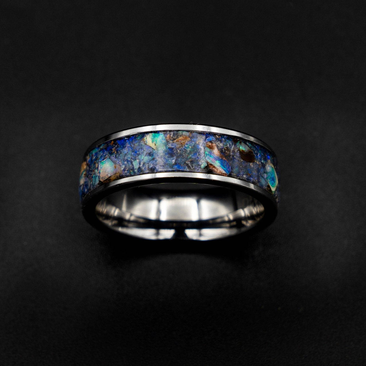 Flat Tungsten Ring with Genuine Australian Opal