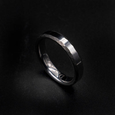 Flat Tungsten Ring with Hammered Edges