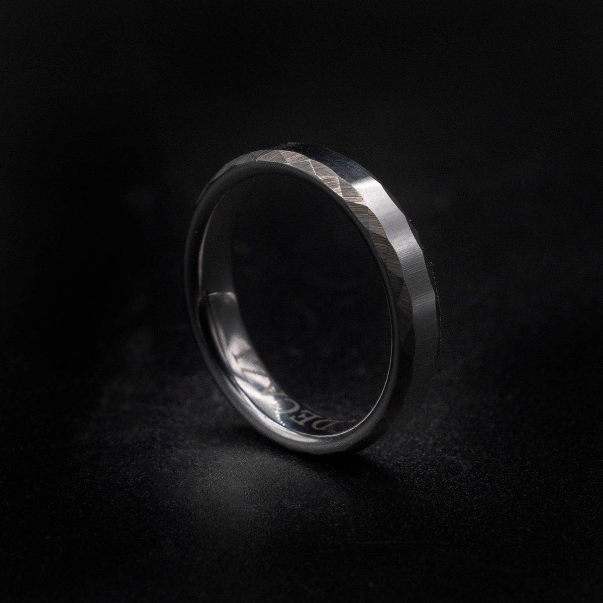 Flat Tungsten Ring with Hammered Edges