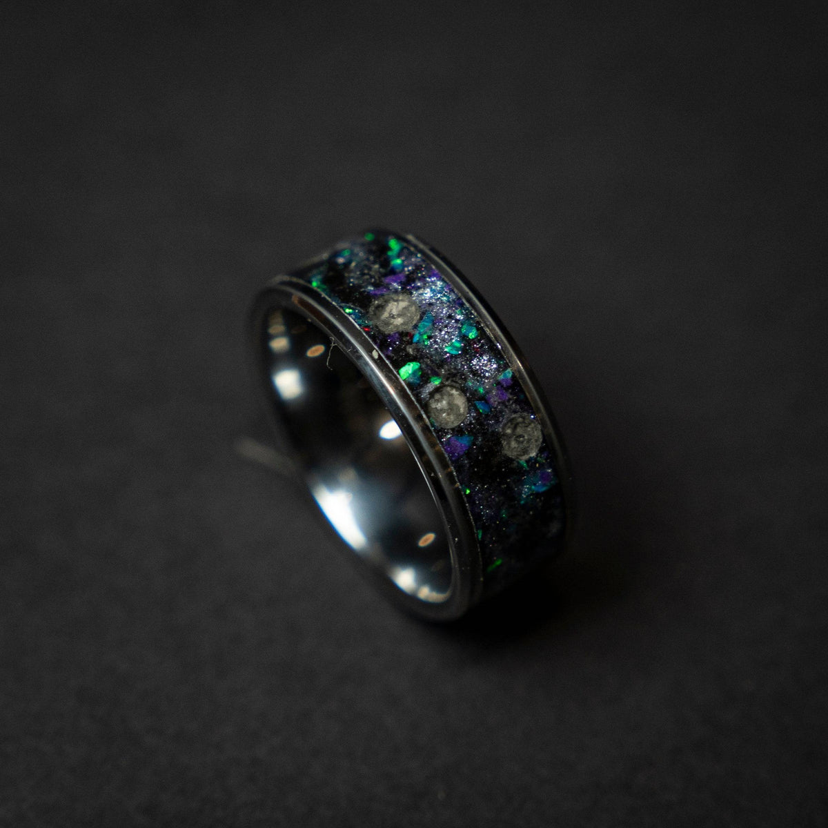 Galaxy moon meteorite men's tungsten wedding band