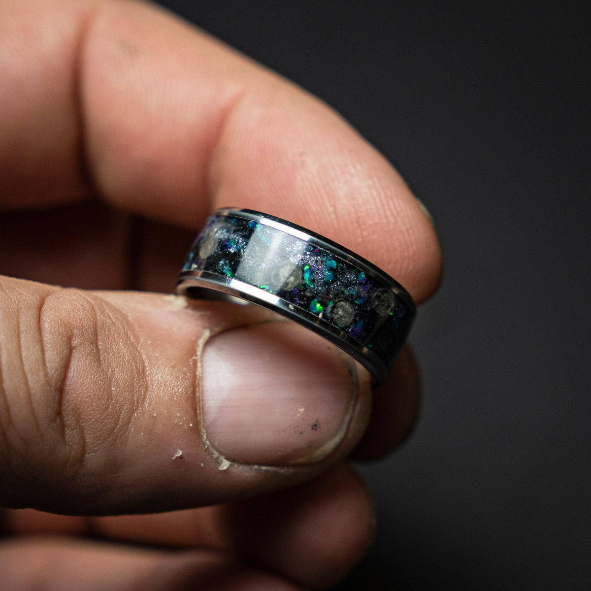 Galaxy moon meteorite men's tungsten wedding band
