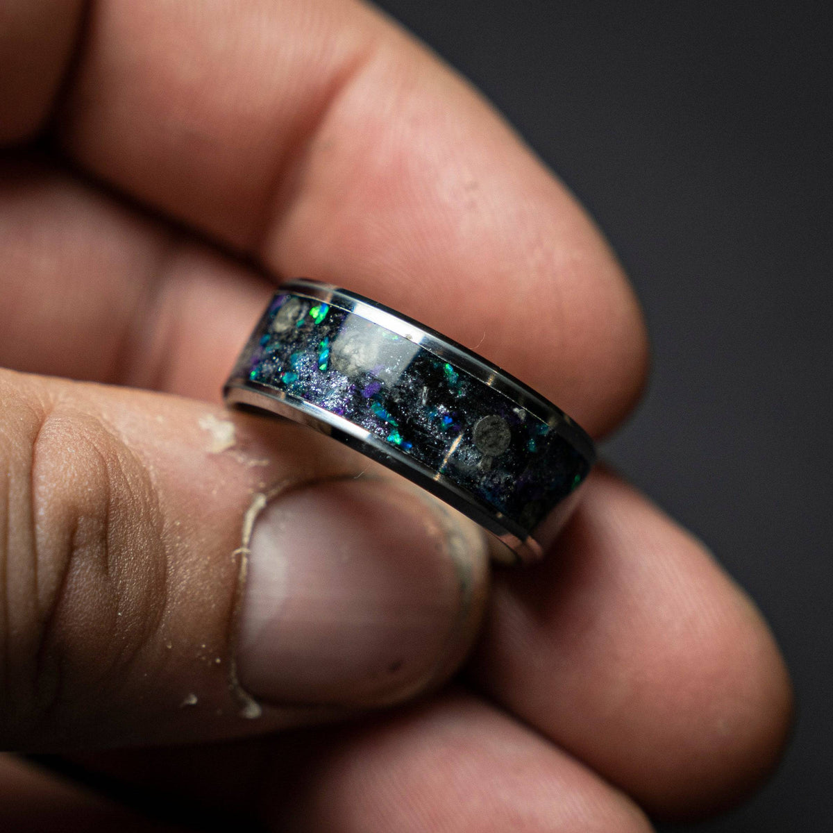 Galaxy moon meteorite men's tungsten wedding band