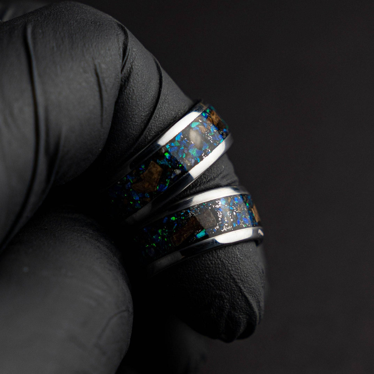Gemstone Meteorite Tungsten Ring T Rex Bone Inlay