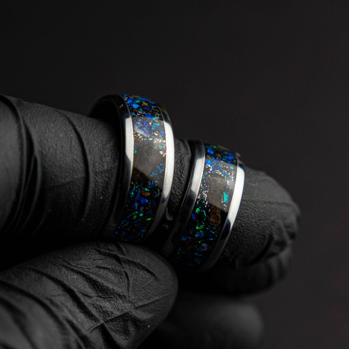 Gemstone Meteorite Tungsten Ring T Rex Bone Inlay