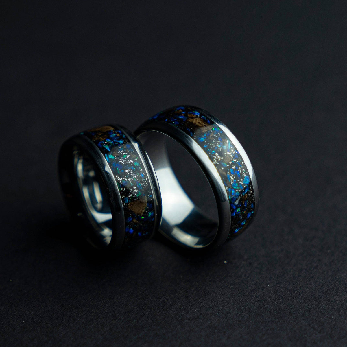 Gemstone Meteorite Tungsten Ring T Rex Bone Inlay