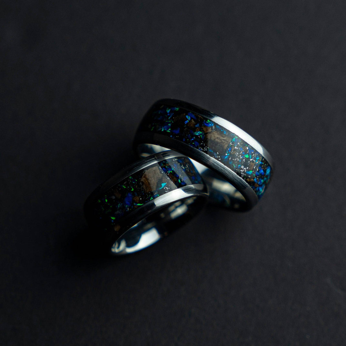 Gemstone Meteorite Tungsten Ring T Rex Bone Inlay
