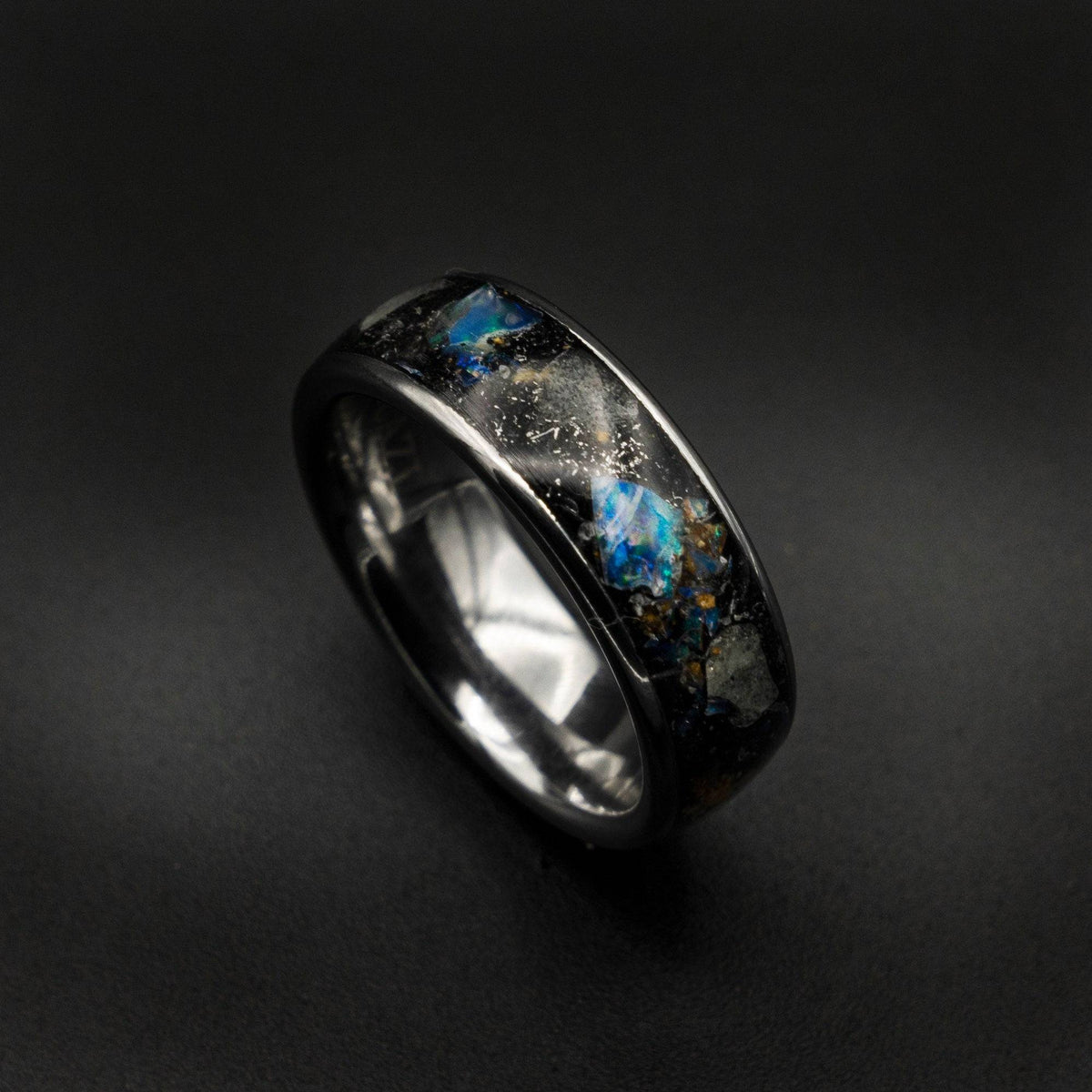 Genuine Australian Opal Blue Glow Tungsten Ring