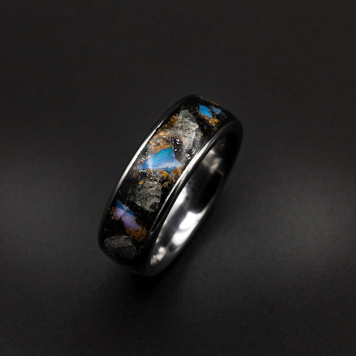 Genuine Australian Opal Blue Glow Tungsten Ring