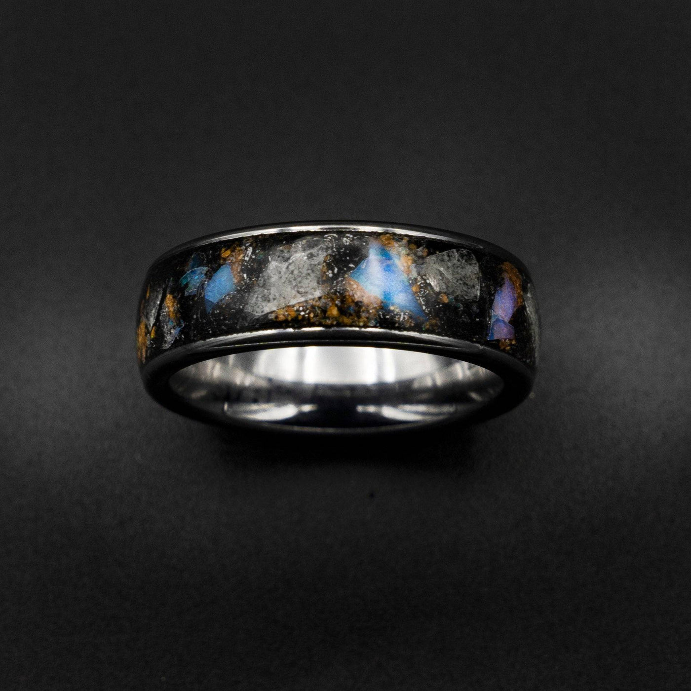 Genuine Australian Opal Blue Glow Tungsten Ring