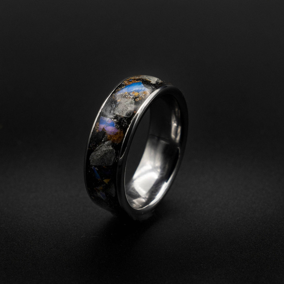 Genuine Australian Opal Blue Glow Tungsten Ring