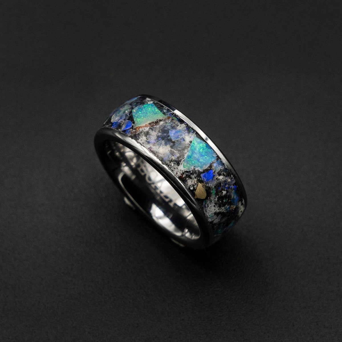 Genuine Australian opal ring with glowstone and meteorite dust