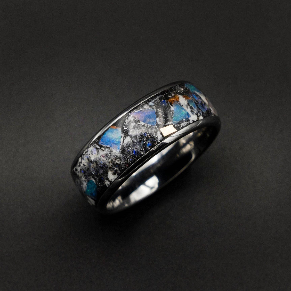 Genuine Australian opal ring with glowstone and meteorite dust