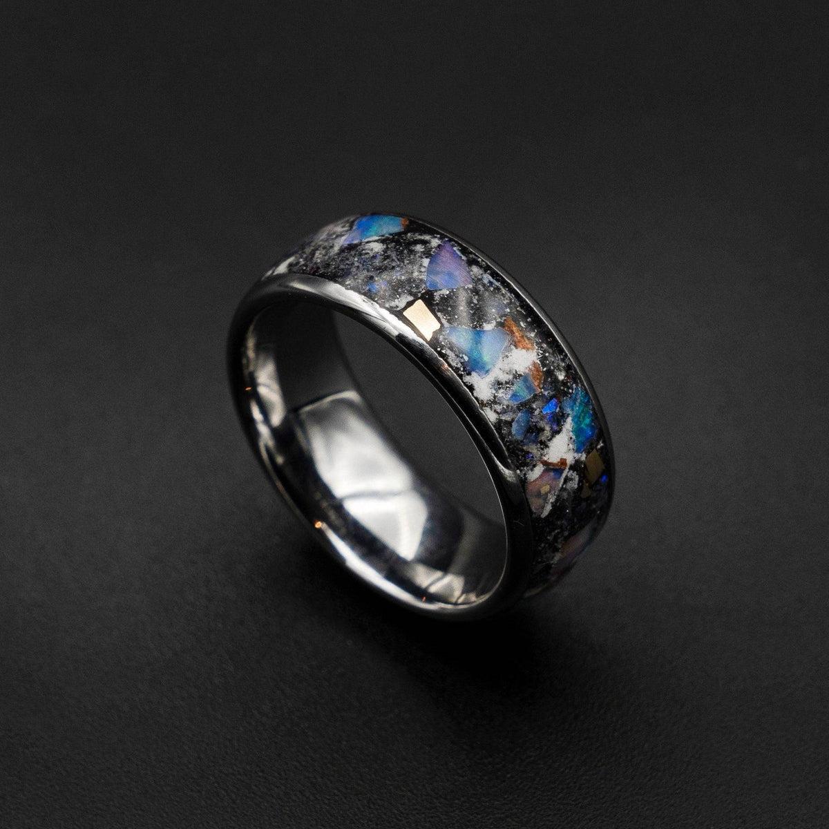 Genuine Australian opal ring with glowstone and meteorite dust