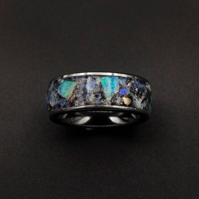 Genuine Australian opal ring with glowstone and meteorite dust