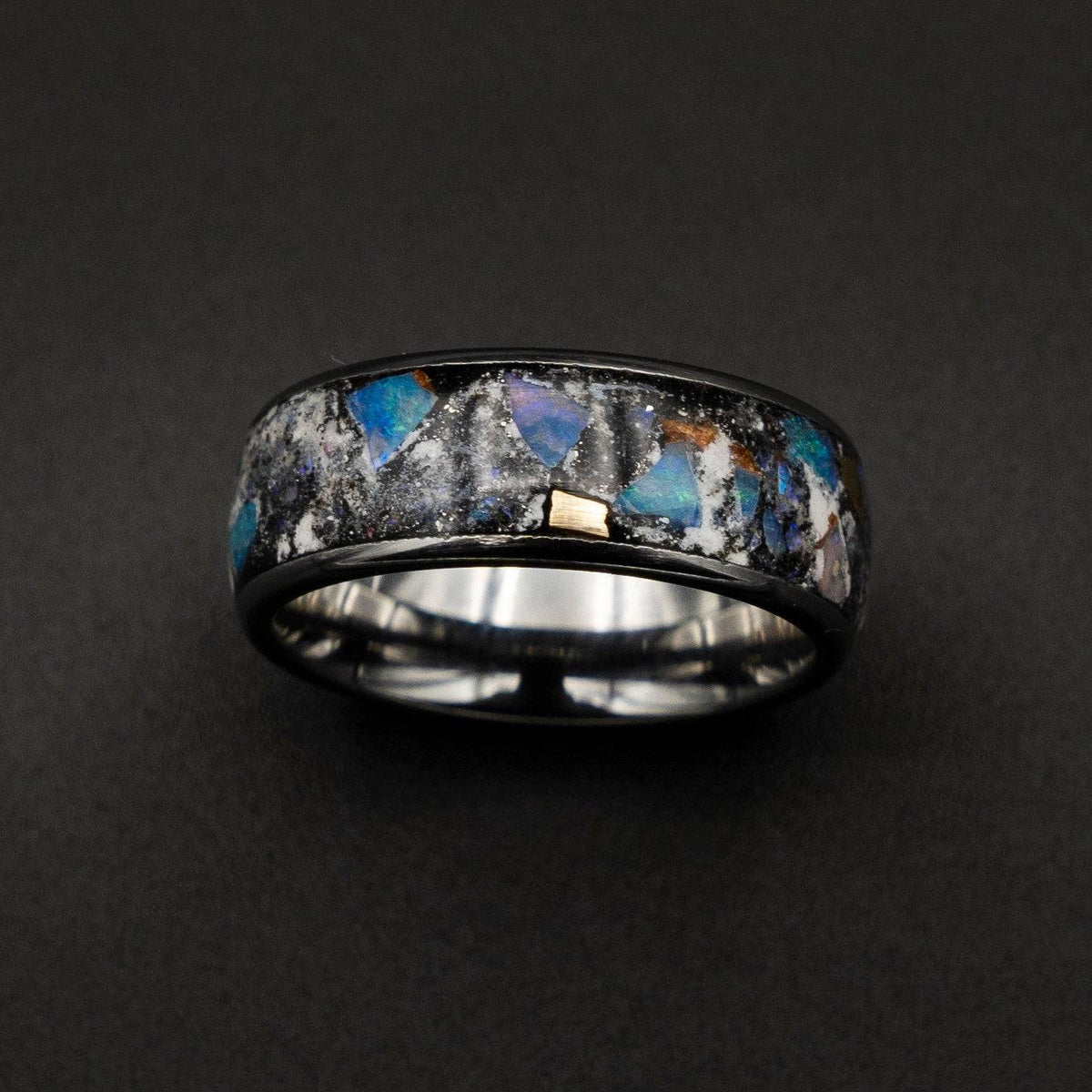 Genuine Australian opal ring with glowstone and meteorite dust