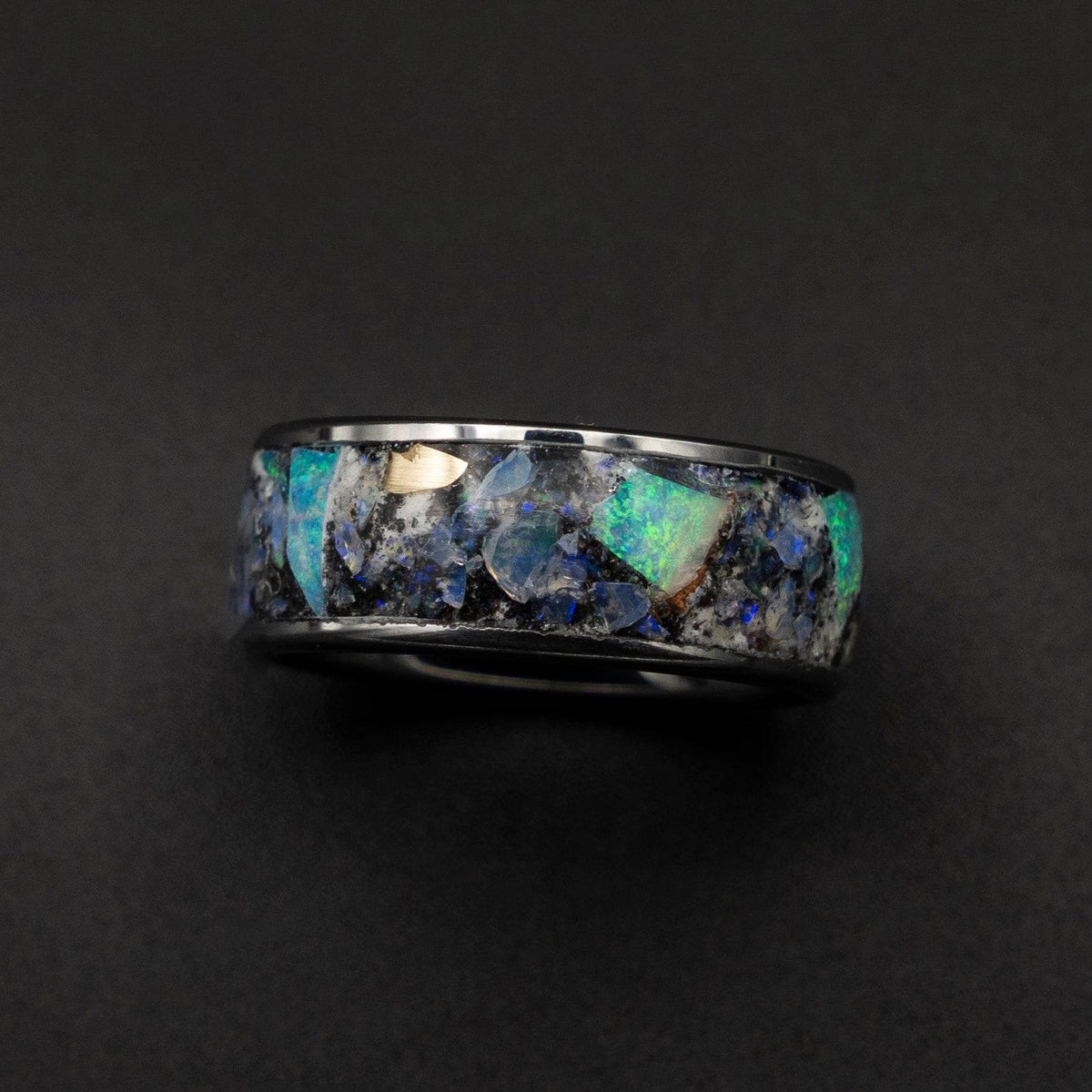 Genuine Australian opal ring with glowstone and meteorite dust