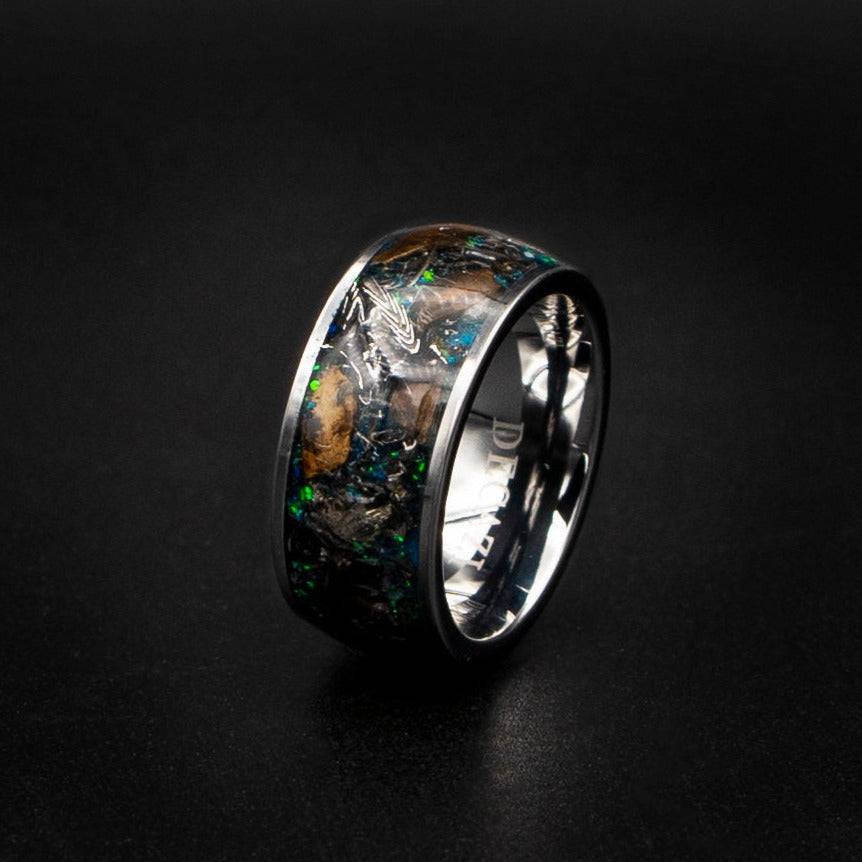 Genuine T Rex Dinosaur Ring with Meteorite Shaving Inlay