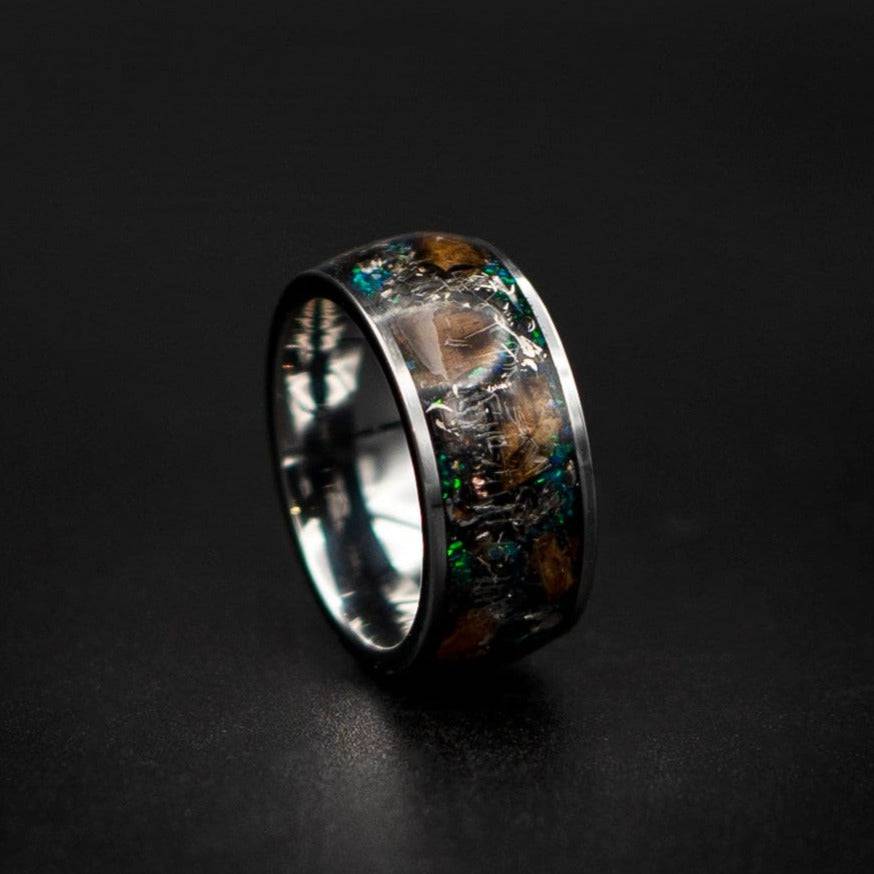 Genuine T Rex Dinosaur Ring with Meteorite Shaving Inlay