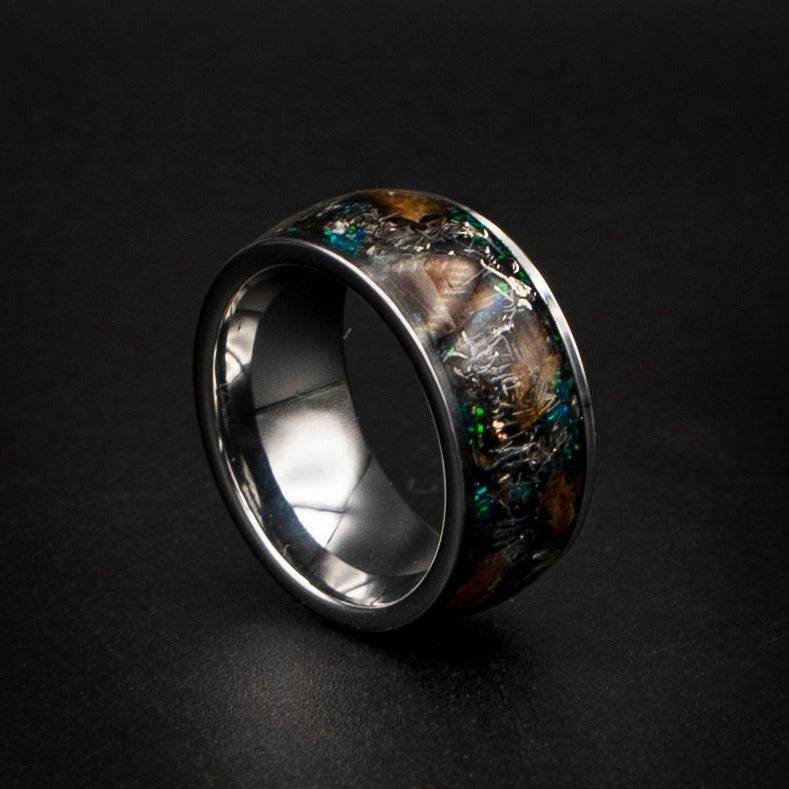 Genuine T Rex Dinosaur Ring with Meteorite Shaving Inlay
