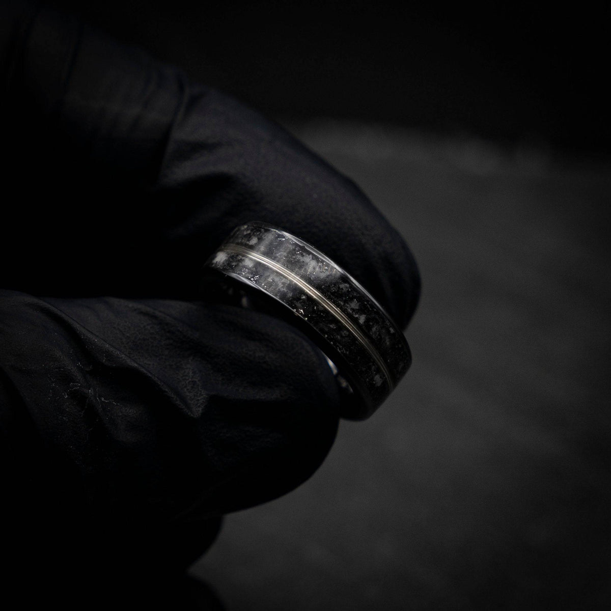 Glow in the Dark Meteorite Ring White Gold Wire Inlay