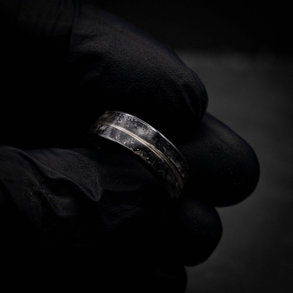 Glow in the Dark Meteorite Ring White Gold Wire Inlay
