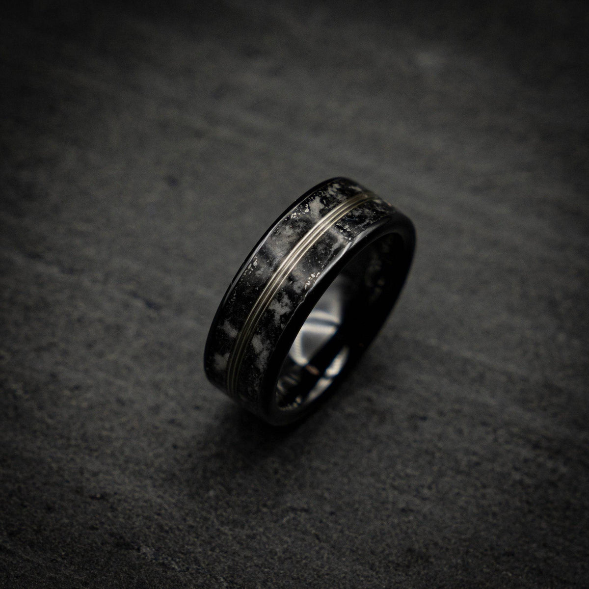 Glow in the Dark Meteorite Ring White Gold Wire Inlay