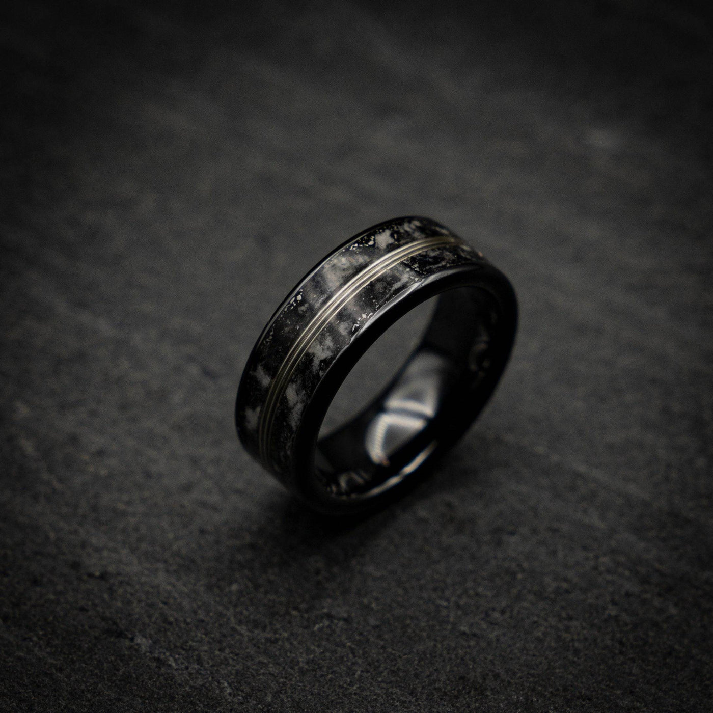 Glow in the Dark Meteorite Ring White Gold Wire Inlay