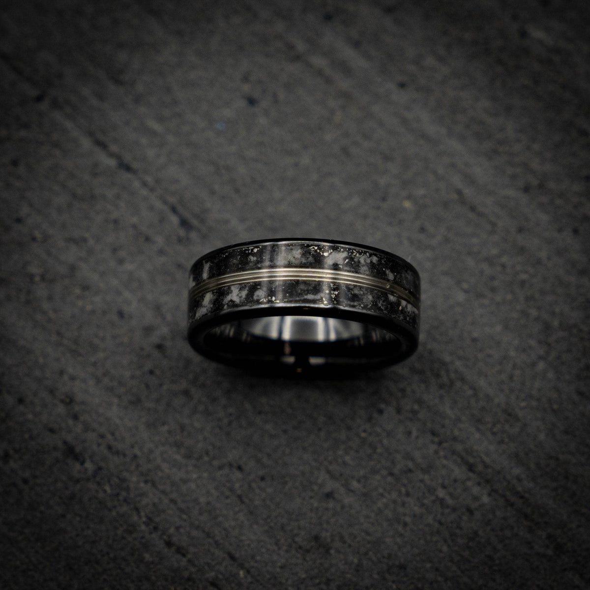Glow in the Dark Meteorite Ring White Gold Wire Inlay