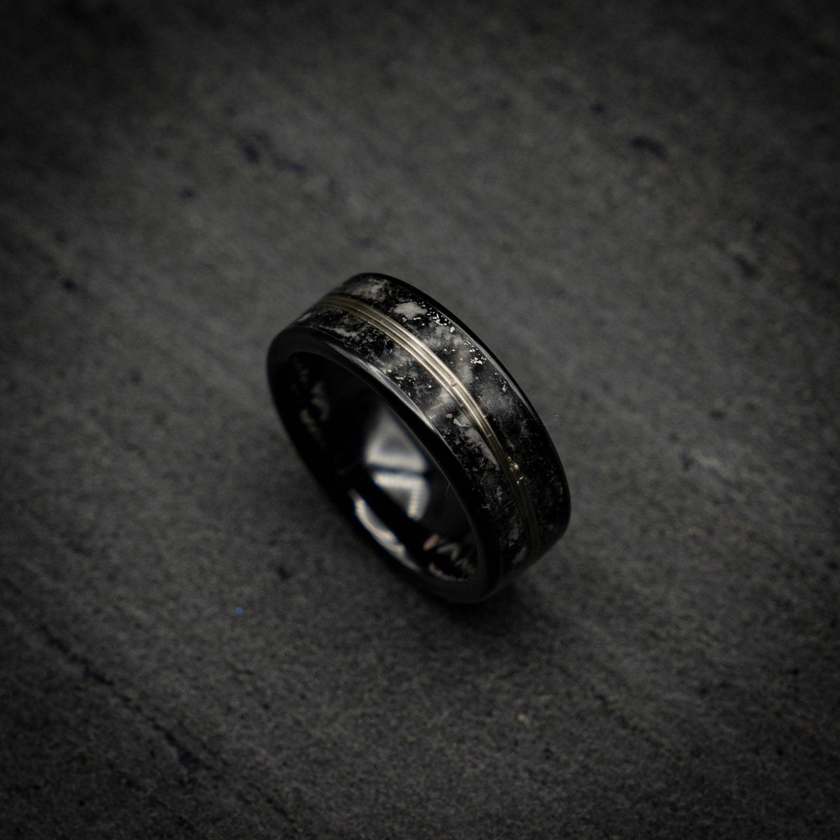 Glow in the Dark Meteorite Ring White Gold Wire Inlay